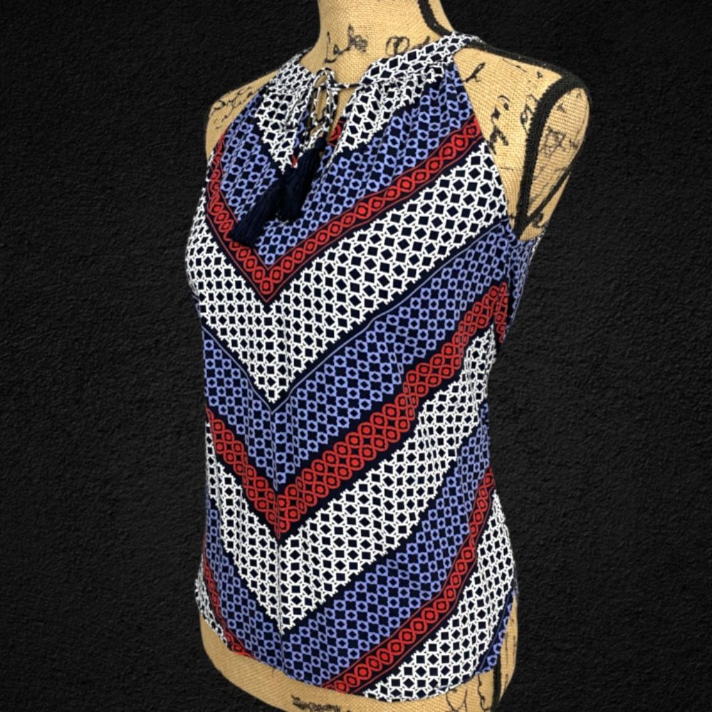 Banana republic, halter top, tassels, boho, geometric chevron pattern, XS